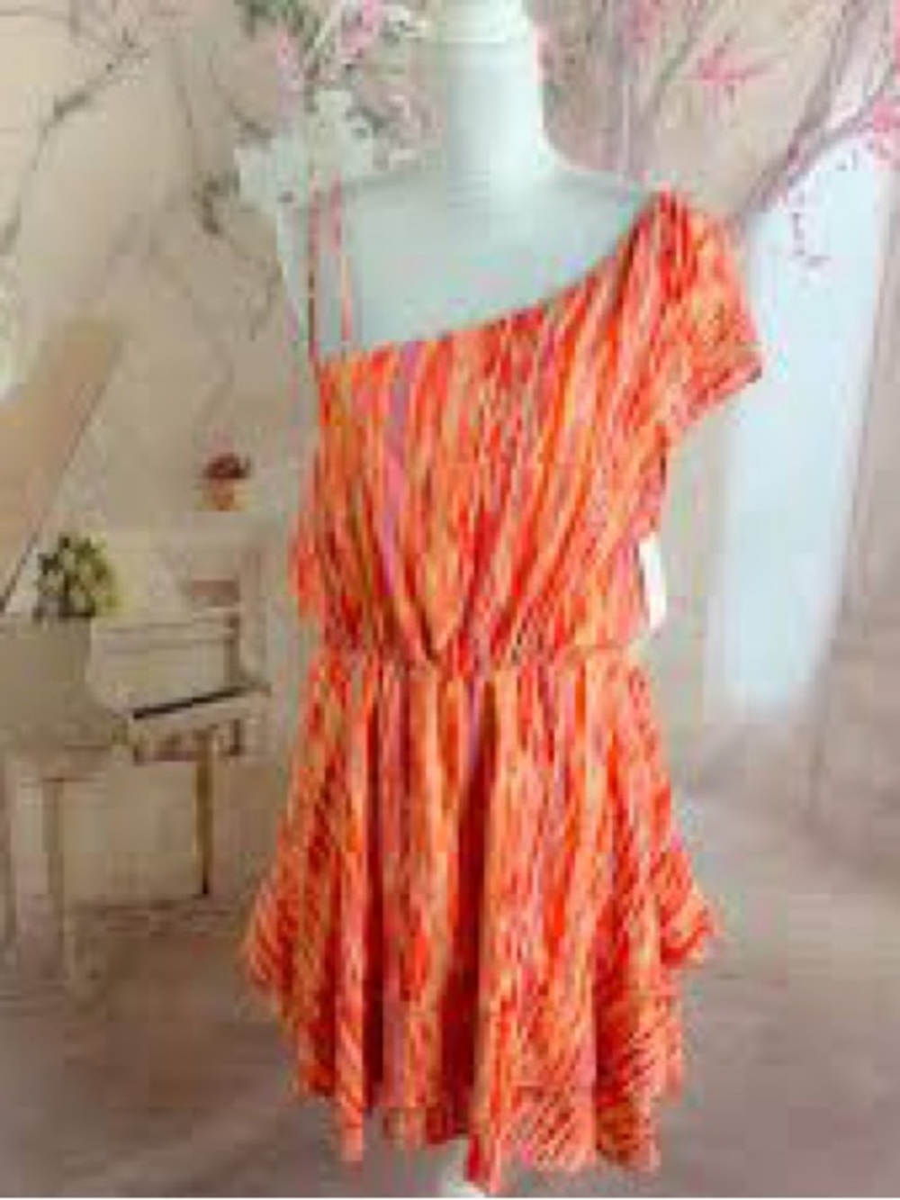 Free People NWT $99 Heart Shaped Face Mini Orange Striped Summer Dress XS